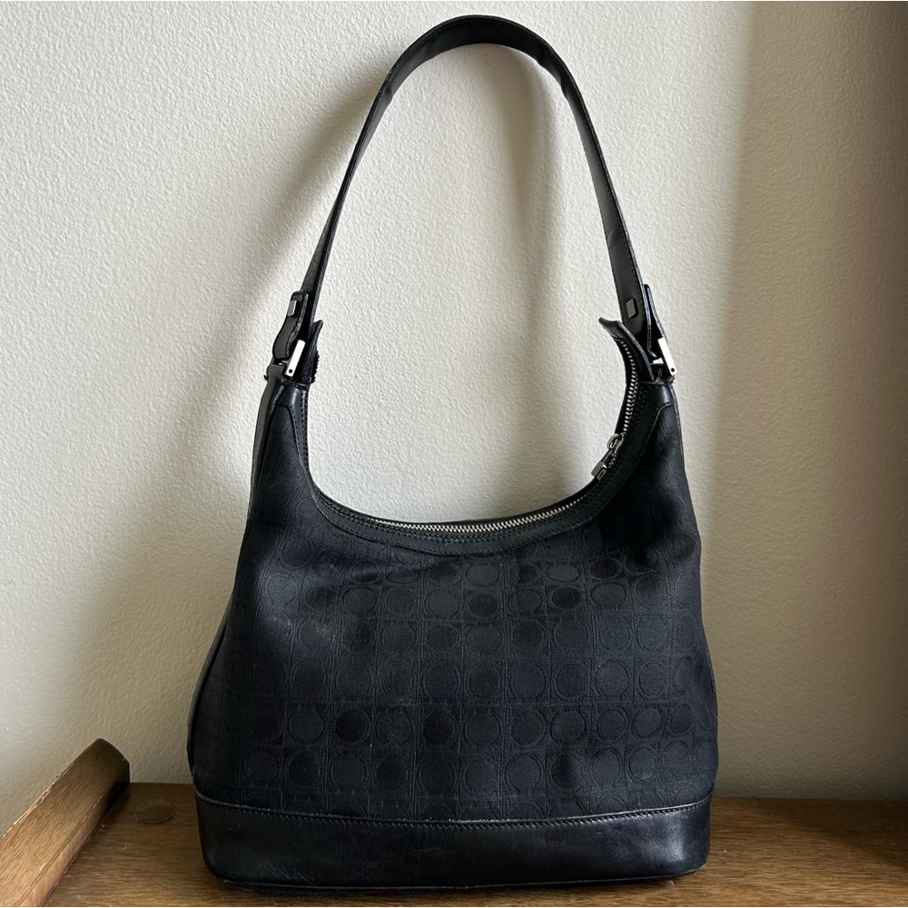 Vintage Salvatore Ferragamo Shoulder Bag | leather and canvas purse - Picture 2 of 12